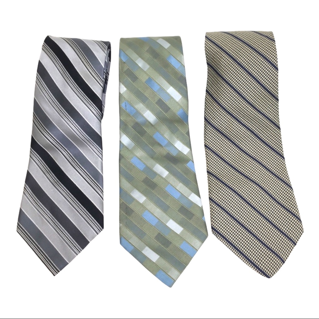 3 Striped Silk Men’s Ties Bundle Lot Gray